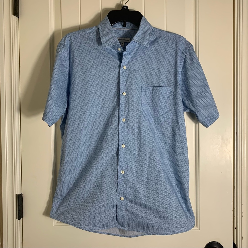 Peter Millar Men’s Light Blue Cotton Blend Button Down Short Sleeve Shirt Size M